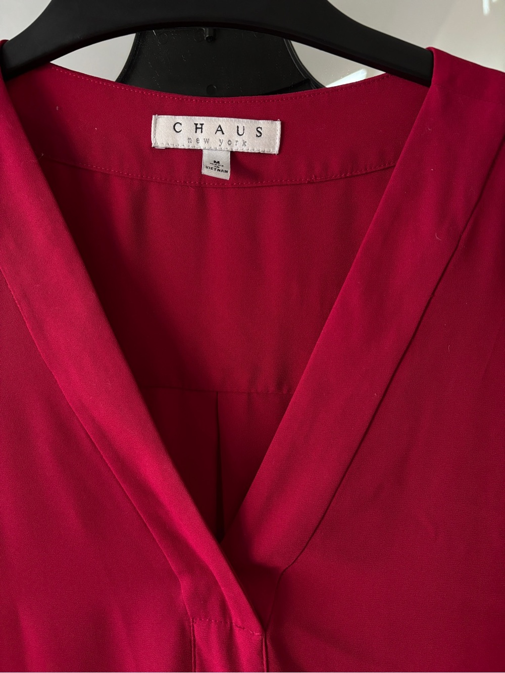 Chaus New York Red V-Neck Roll-Tab Loose Fit Blouse - Picture 2 of 7